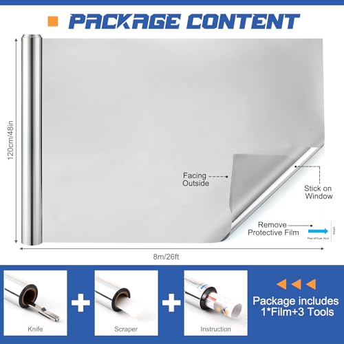 Silver Reflective Window Tint Film 48x26" for Home & Office