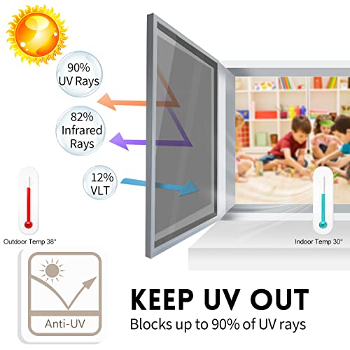 Black-Silver Privacy Window Film - Daytime One Way Vision, Sun Blocking, Anti-UV, 17.5 x 6.5'