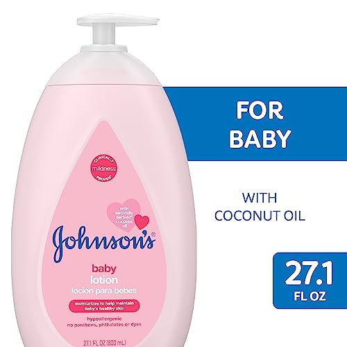 Johnson's Mild Pink Baby Lotion with Coconut Oil - Hypoallergenic & Dye-Free, 27.1 Fl. Oz