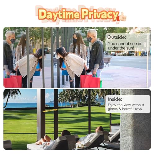 One-Way Privacy Window Film, Removable Reflective Tint for Home, Heat Blocking, Natural Silver, 17.5 x 78.7 inches
