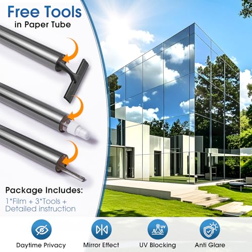 Reflective Sun Blocking Window Film for Home, Office, and Car Tools Included