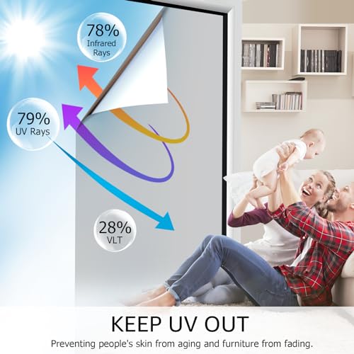 HIDBEA Daytime Privacy Reflective Window Film, Silver, 17.5x78.7"
