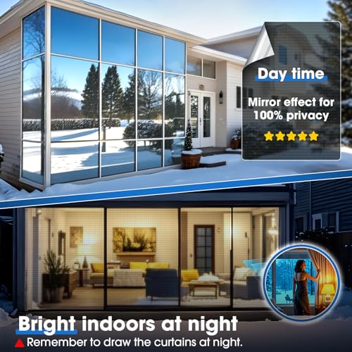 Coavas One-Way Privacy Film, Reflective Blue-Silver, 17.5x78.7 inches