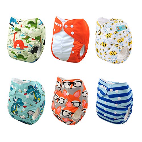 ALVABABY 6-Pack Adjustable Cloth Diapers with 12 Inserts