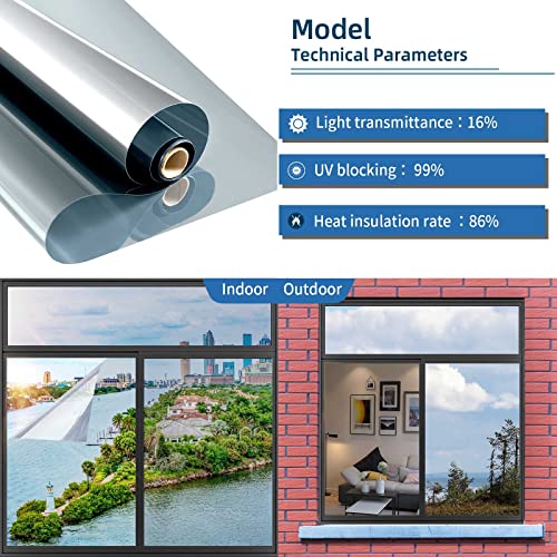 Moon Silver Heat Control Film - One-Way Privacy UV Protection 17.5 x 6.5'