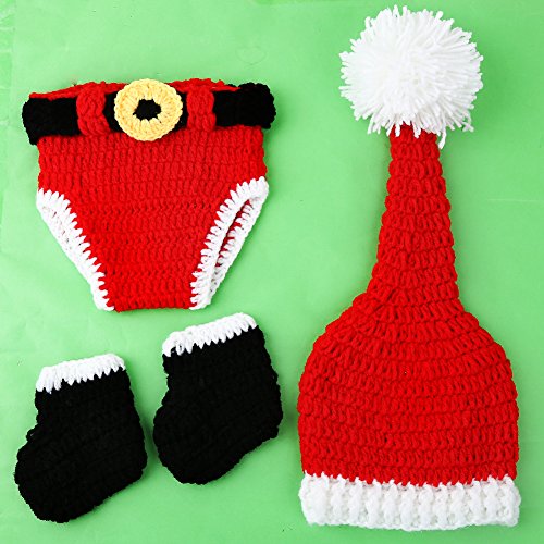Christmas Santa Knitted Crochet Costume for Newborn Photography